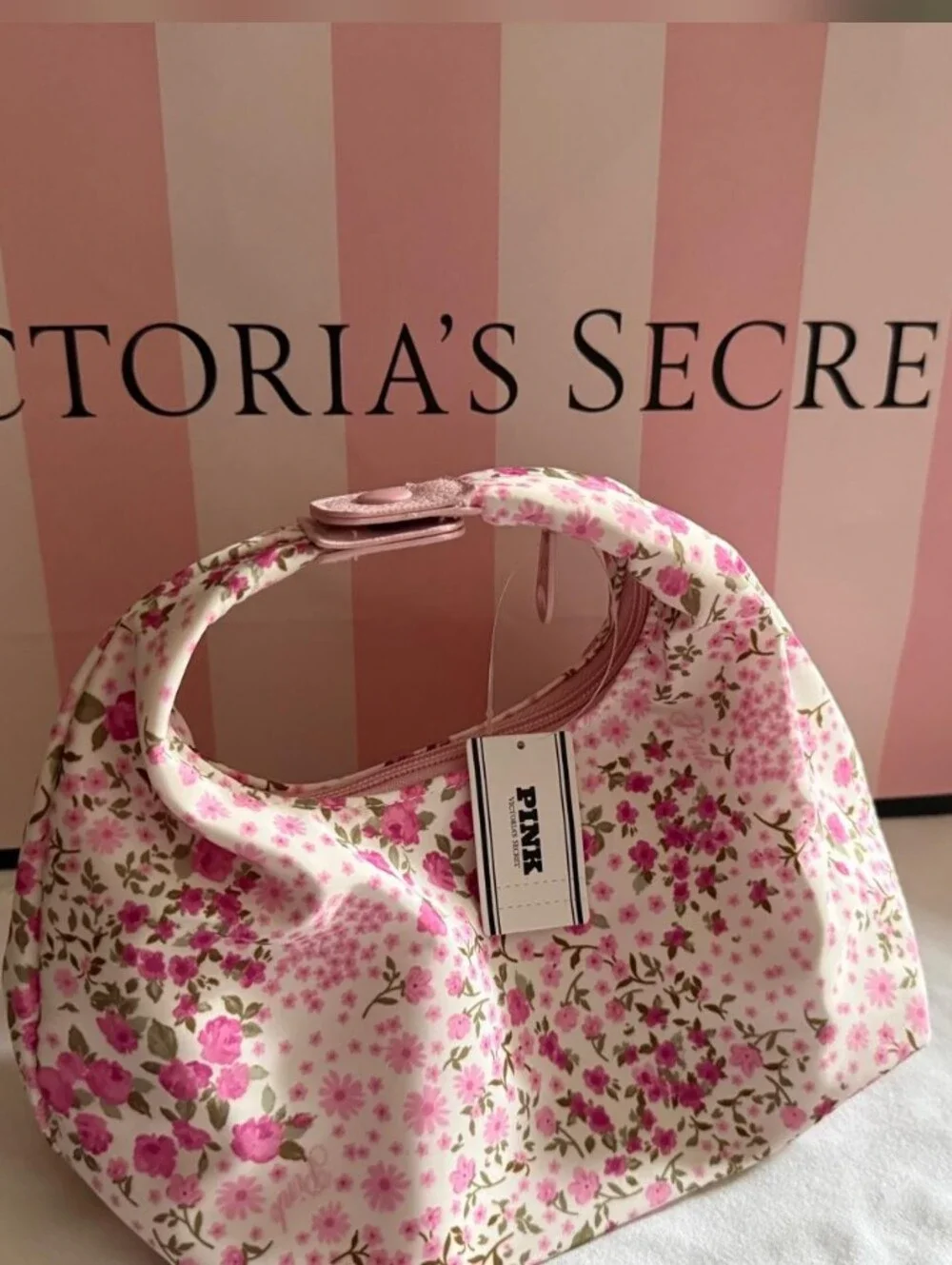 PINK Victoria's Secret Pink and Green Floral Hobo Bag